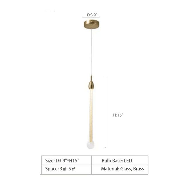 Modern Long Gold Glass Raindrop Rod Pendant Light for Staircase/High - ceiling room - cyranlamps