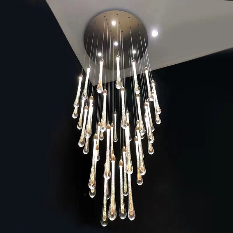 Modern Long Gold Glass Raindrop Rod Pendant Light for Staircase/High - ceiling room - cyranlamps