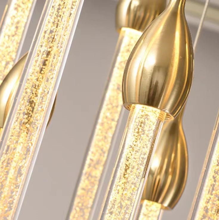 Modern Long Gold Glass Raindrop Rod Pendant Light for Staircase/High - ceiling room - cyranlamps