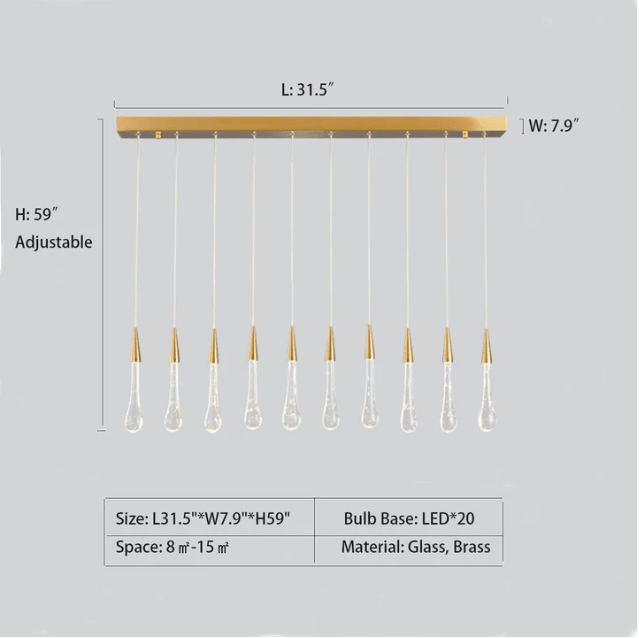 Modern Long Gold Glass Raindrop Rod Pendant Light for Staircase/High - ceiling room - cyranlamps