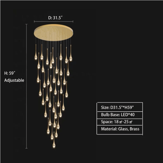 Modern Long Gold Glass Raindrop Rod Pendant Light for Staircase/High - ceiling room - cyranlamps