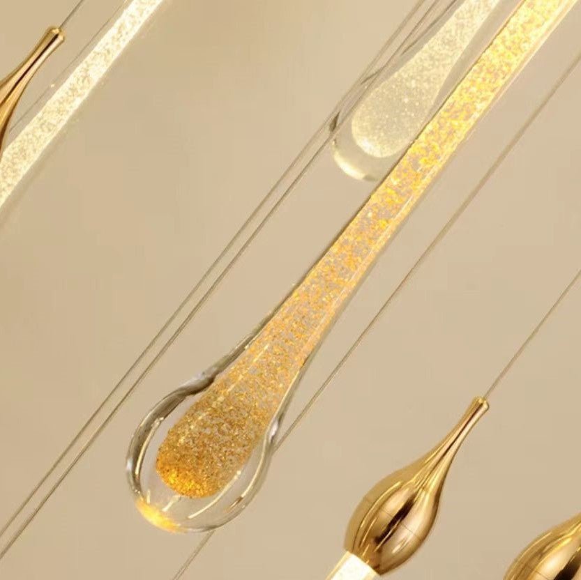 Modern Long Gold Glass Raindrop Rod Pendant Light for Staircase/High - ceiling room - cyranlamps