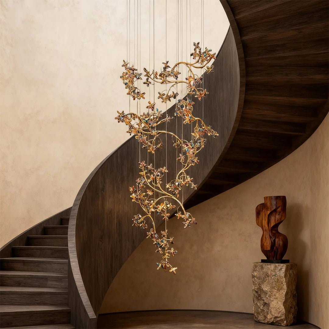 Modern Staircase Chandelier Crystal Hollow Rotating Ceiling Light - Cyran Lamps