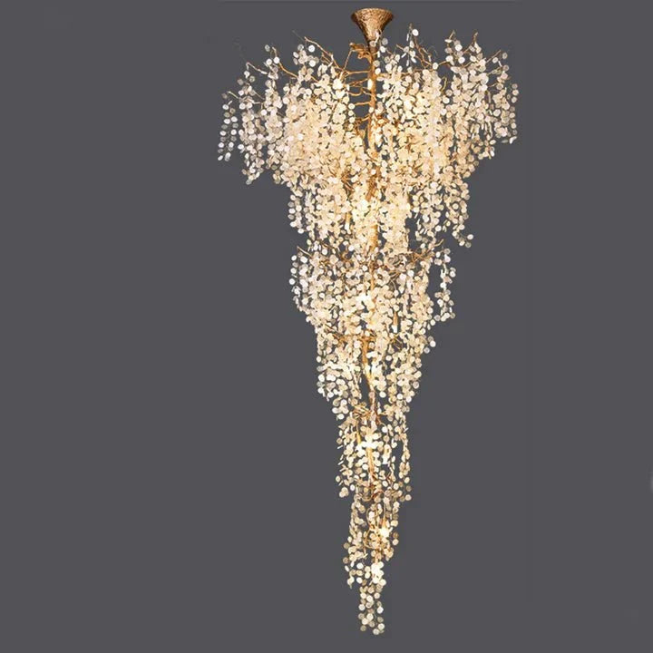 Modern Unique Artistic Flower Brass Branch Semi - flush Mount Chandelier for Living Room/ Hallway/ Entryway/ Staircase - cyranlamps