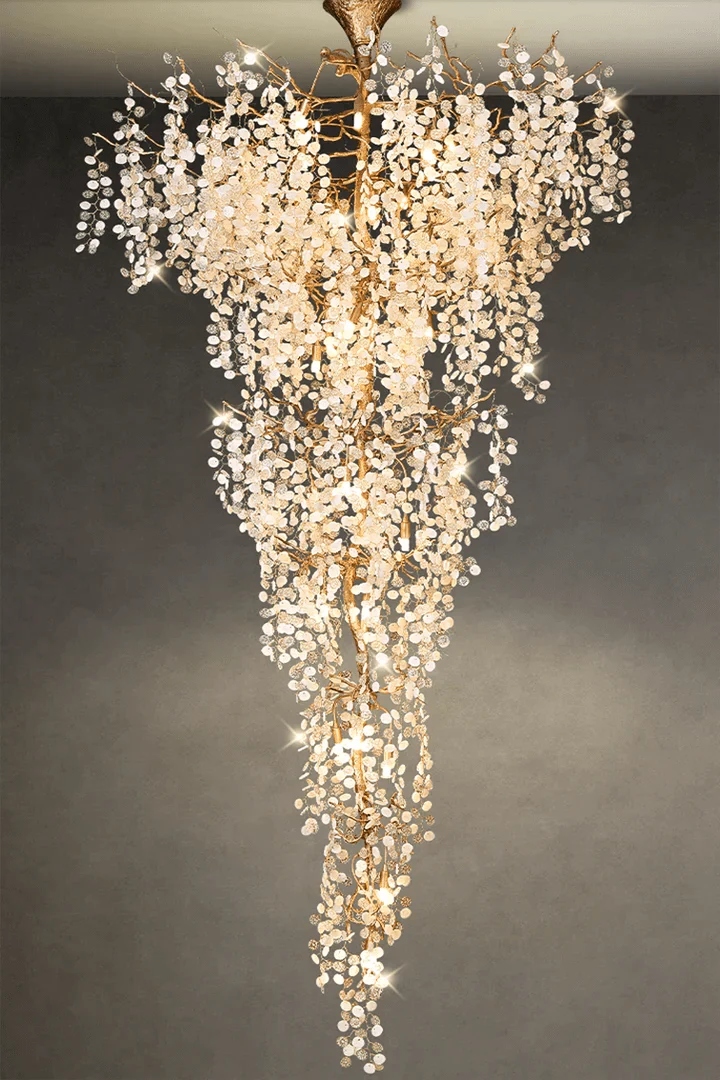Modern Unique Artistic Flower Brass Branch Semi - flush Mount Chandelier for Living Room/ Hallway/ Entryway/ Staircase - cyranlamps