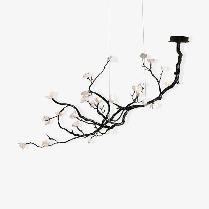 Noir Magnolia Branch & Porcelain Bloom Chandelier - Cyran Lamps