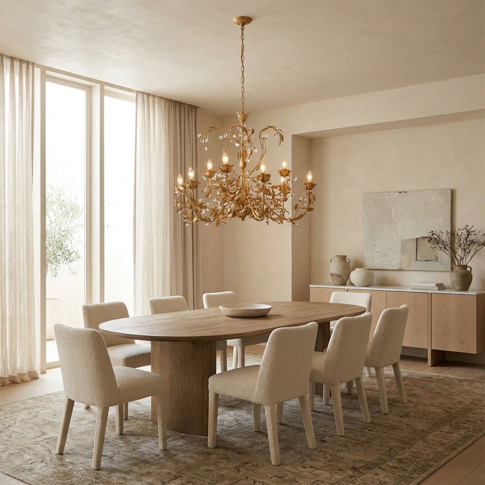 Nora Gilded Floral Crystal Round Chandelier - Cyran Lamps