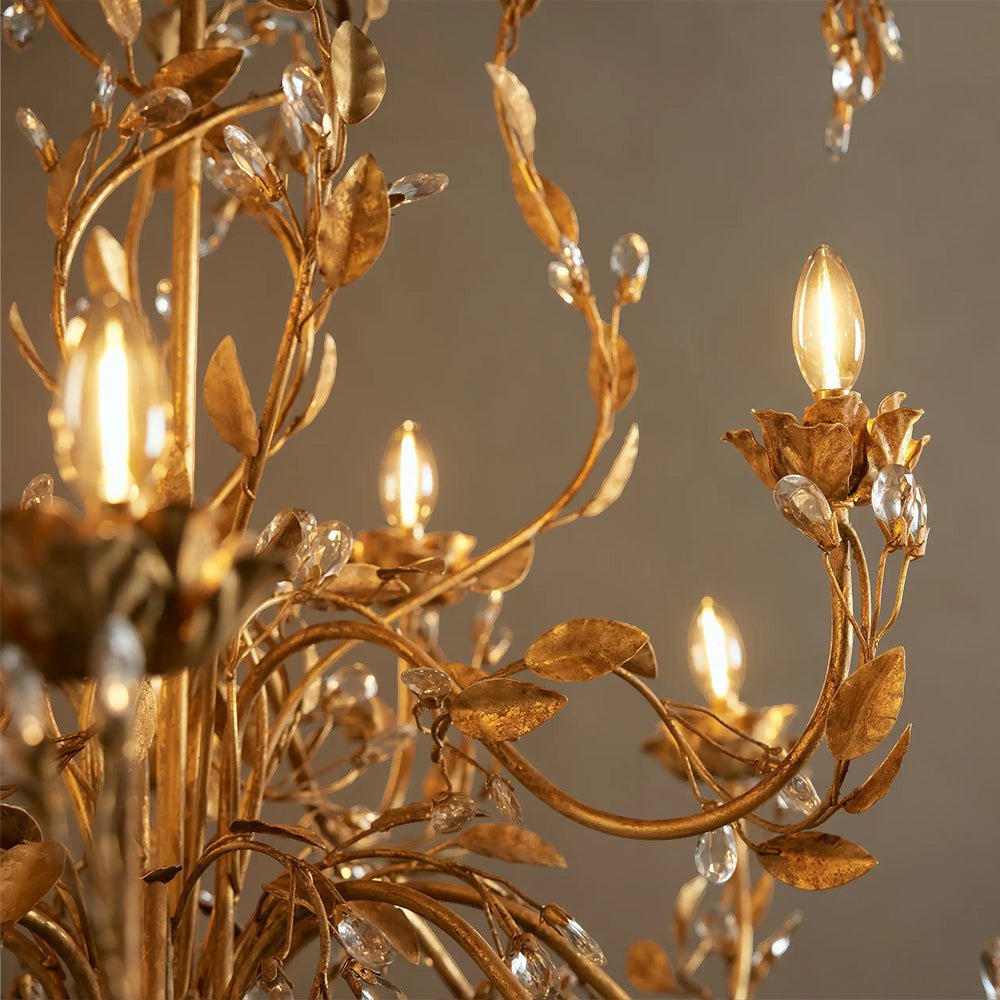 Nora Gilded Floral Crystal Round Chandelier - Cyran Lamps