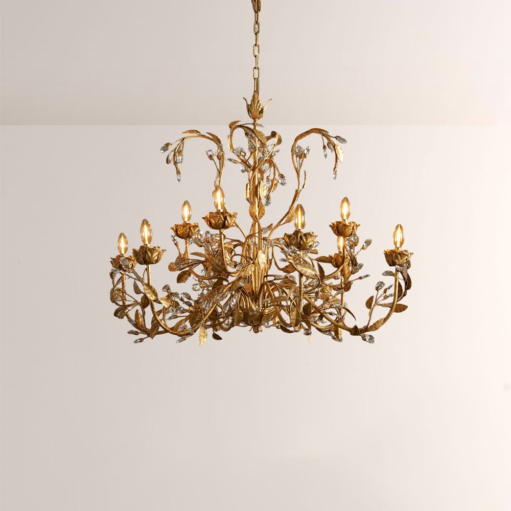 Nora Gilded Floral Crystal Round Chandelier - Cyran Lamps