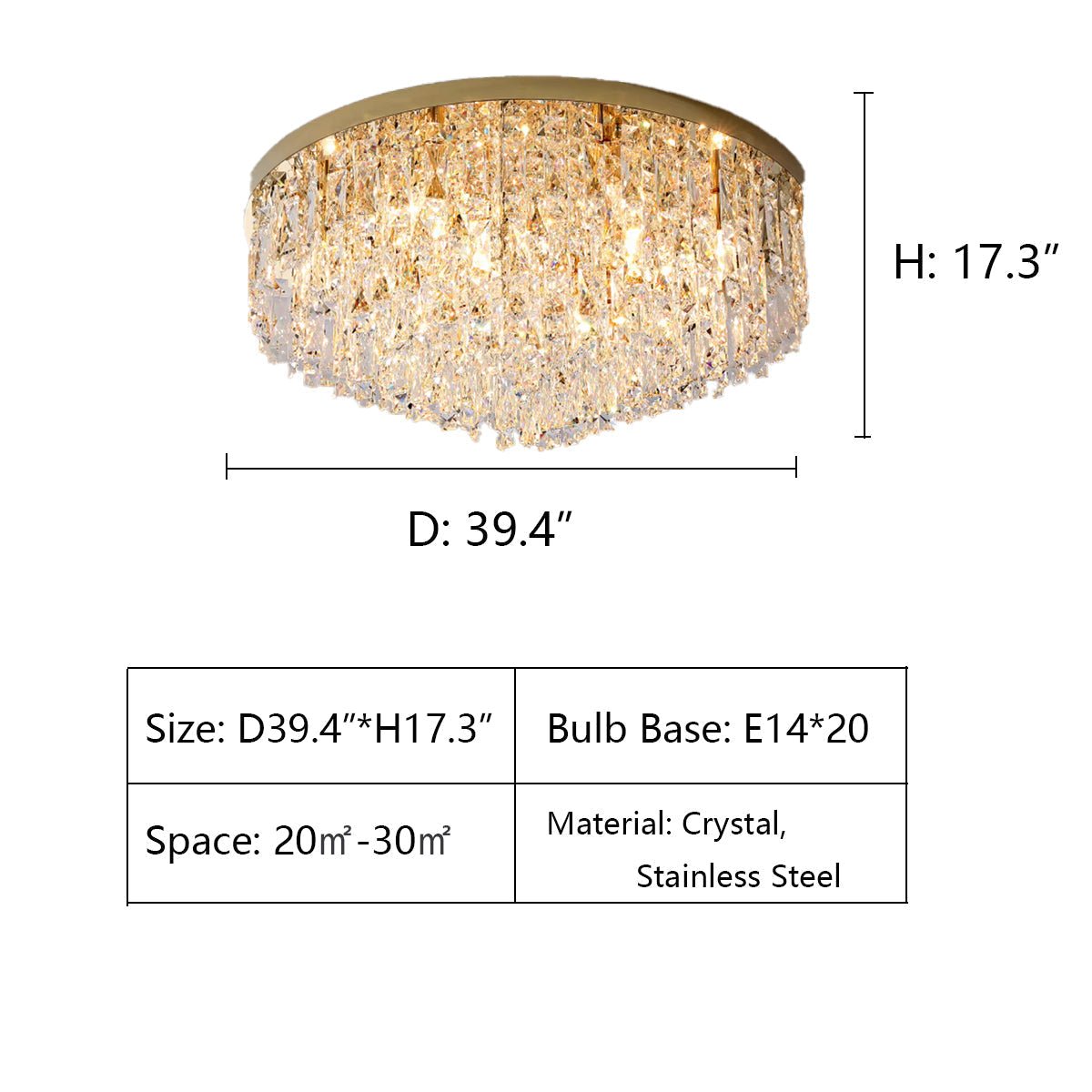 Oversize Luxury Flush Mount Crystal Chandelier for Living Room/Bedroom - cyranlamps