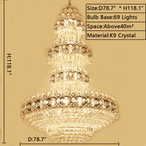 Oversized Luxury Multi - layers Gold Crystal Chandelier For High - ceiling Living Room/Foyer - cyranlamps