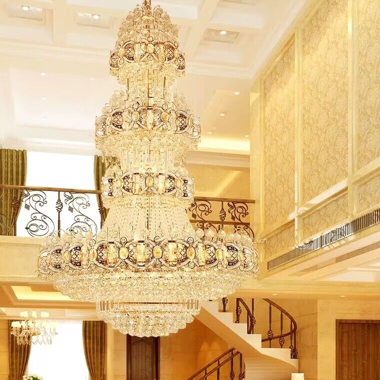 Oversized Luxury Multi - layers Gold Crystal Chandelier For High - ceiling Living Room/Foyer - cyranlamps