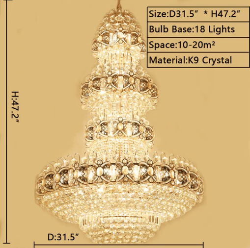Oversized Luxury Multi - layers Gold Crystal Chandelier For High - ceiling Living Room/Foyer - cyranlamps