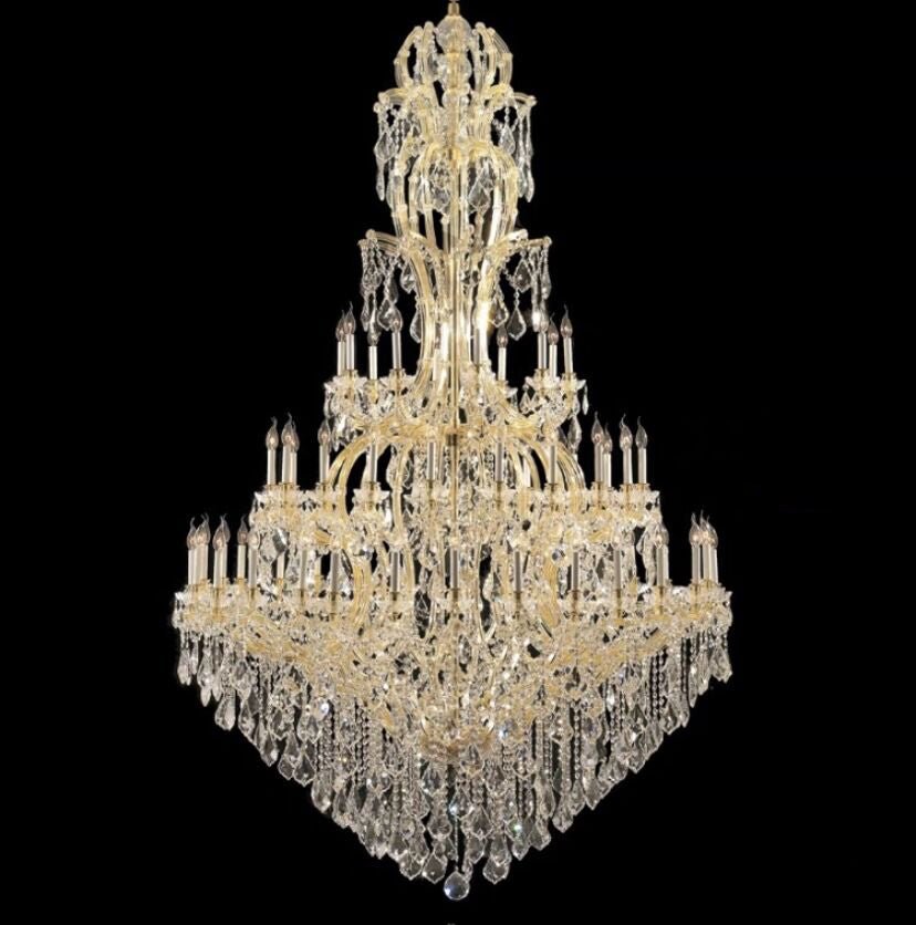 Oversized Luxury Traditional Gold/Chrome Candle Branch Crystal Chandelier for 2 - story/Duplex Buildings - cyranlamps