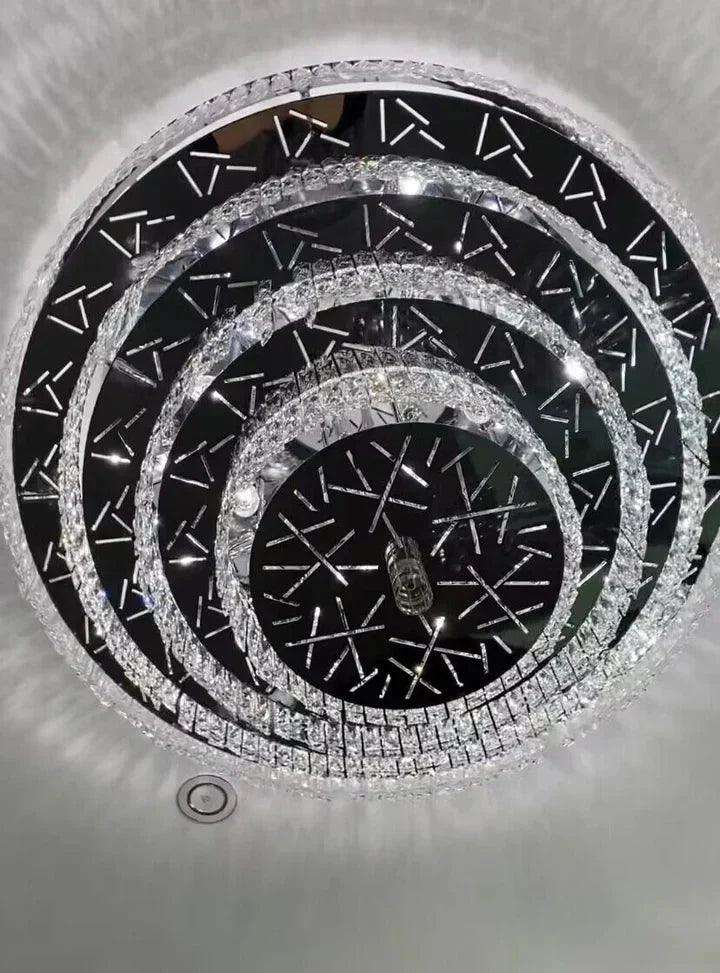 Oversized Modern Creative Flush Mount Round Multi - layers Crystal Pendant Chandelier for Living/Dining Room/Hallway - cyranlamps