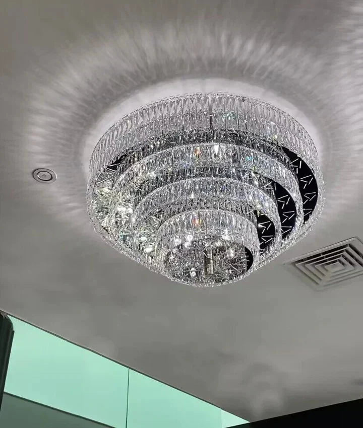 Oversized Modern Creative Flush Mount Round Multi - layers Crystal Pendant Chandelier for Living/Dining Room/Hallway - cyranlamps