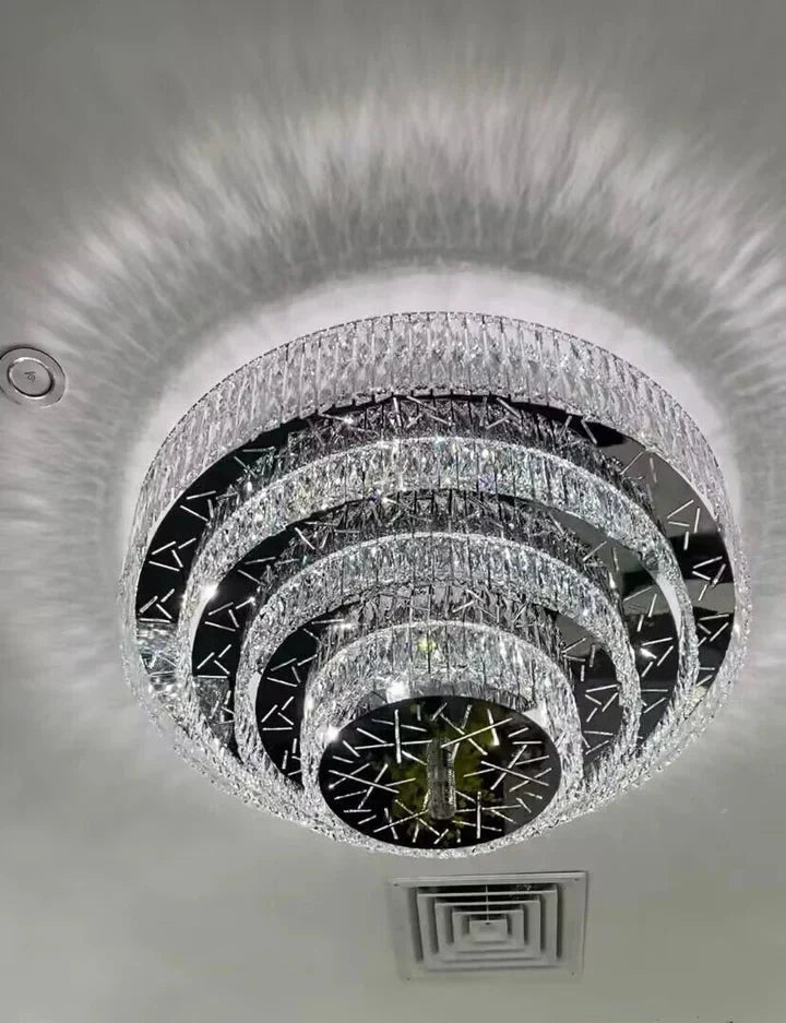 Oversized Modern Creative Flush Mount Round Multi - layers Crystal Pendant Chandelier for Living/Dining Room/Hallway - cyranlamps