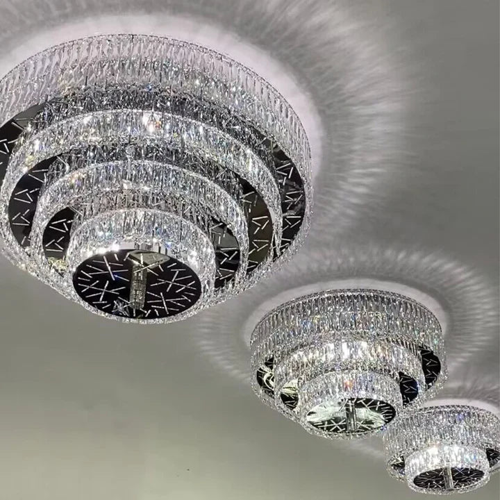 Oversized Modern Creative Flush Mount Round Multi - layers Crystal Pendant Chandelier for Living/Dining Room/Hallway - cyranlamps