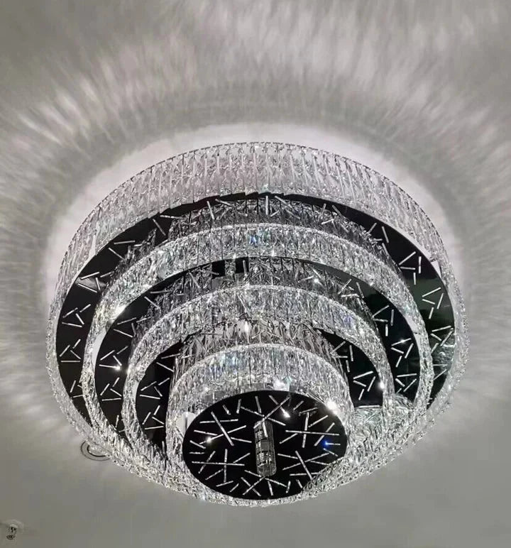 Oversized Modern Creative Flush Mount Round Multi - layers Crystal Pendant Chandelier for Living/Dining Room/Hallway - cyranlamps
