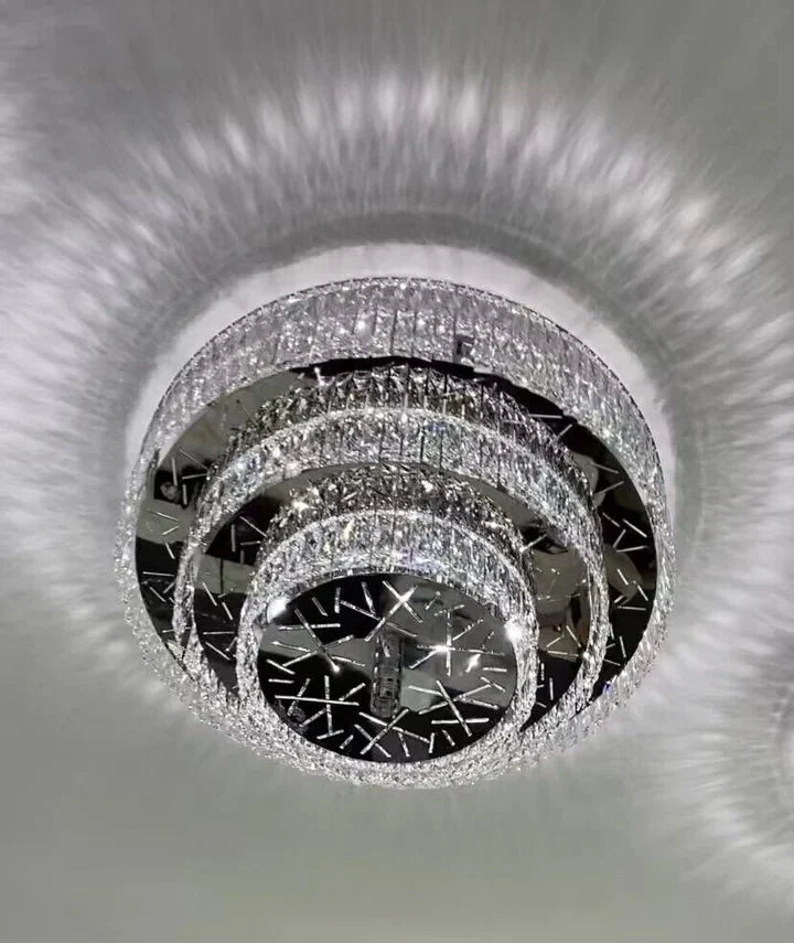 Oversized Modern Creative Flush Mount Round Multi - layers Crystal Pendant Chandelier for Living/Dining Room/Hallway - cyranlamps