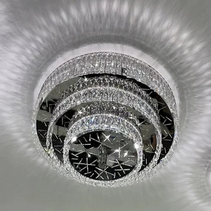Oversized Modern Creative Flush Mount Round Multi - layers Crystal Pendant Chandelier for Living/Dining Room/Hallway - cyranlamps