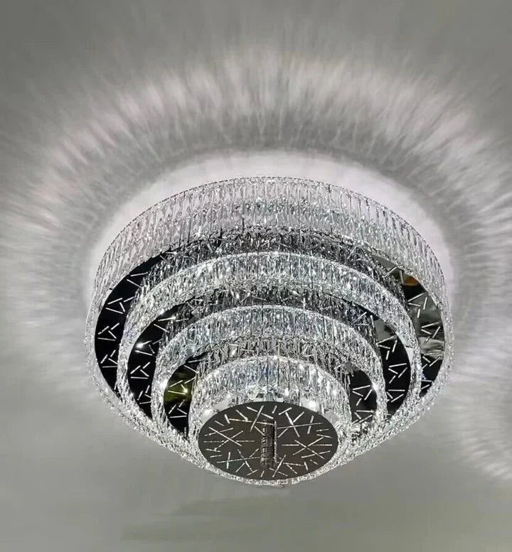 Oversized Modern Creative Flush Mount Round Multi - layers Crystal Pendant Chandelier for Living/Dining Room/Hallway - cyranlamps