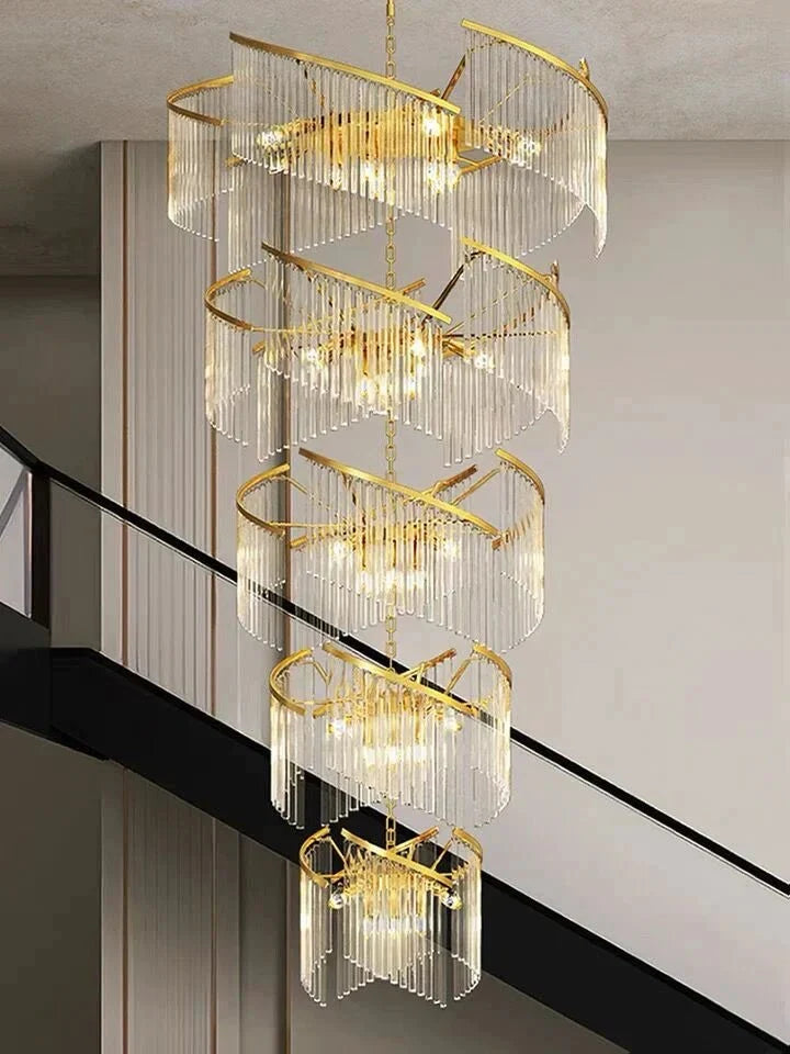 Oversized Modern Designer Creative Multi - tiered Luxury Spiral Crystal Chandelier For High - ceiling Foyer/Entryway/Hallway - cyranlamps
