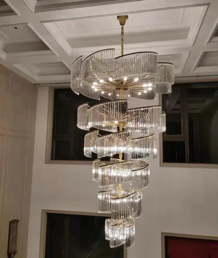 Oversized Modern Designer Creative Multi - tiered Luxury Spiral Crystal Chandelier For High - ceiling Foyer/Entryway/Hallway - cyranlamps
