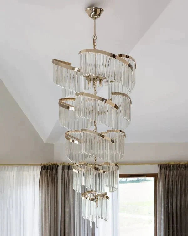 Oversized Modern Designer Creative Multi - tiered Luxury Spiral Crystal Chandelier For High - ceiling Foyer/Entryway/Hallway - cyranlamps