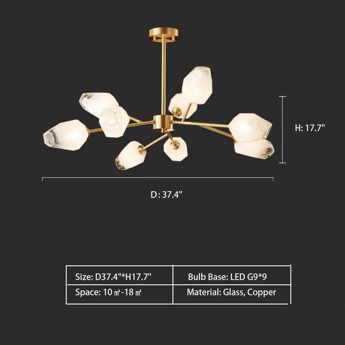 Oversized Modern Sputnik Facet Multiple Glass Chandelier for Living Room/Bedroom - cyranlamps
