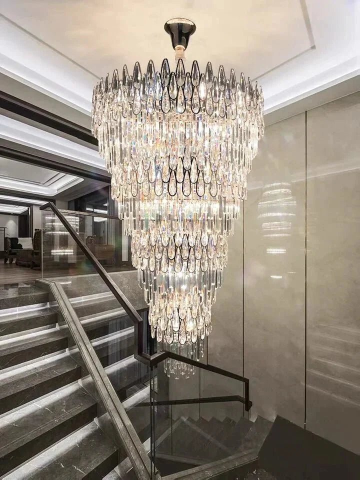 Oversized Multi - layers Luxury Creative Art Crystal Chandelier for Foyer/Staircase/Hallway - cyranlamps