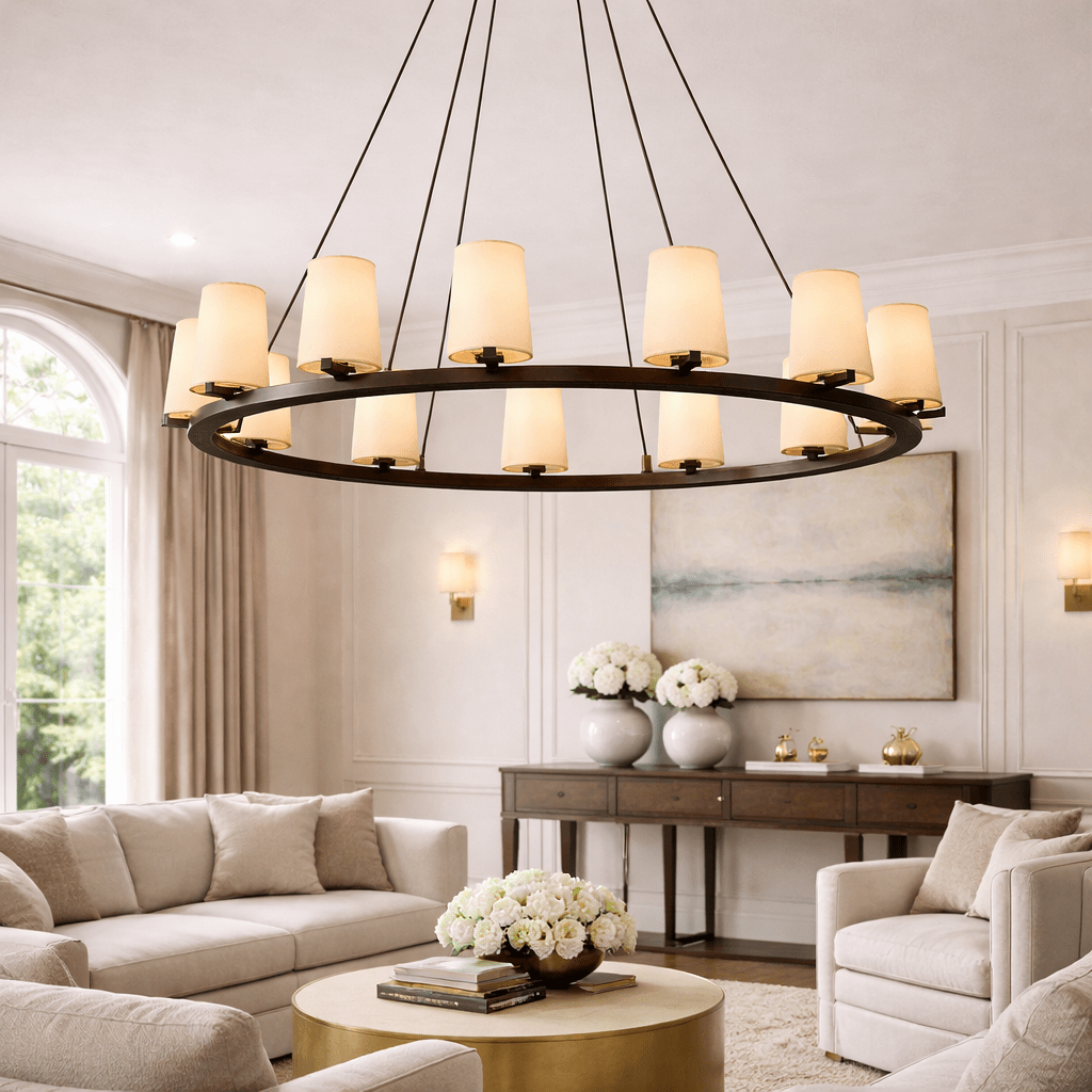 Pauillace Fabric Shade Round Chandelier - cyranlighting