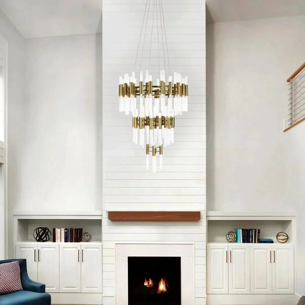 Post - modern Simple Light Luxury 3 - Tier Round Glass Tubes Chandelier - cyranlamps