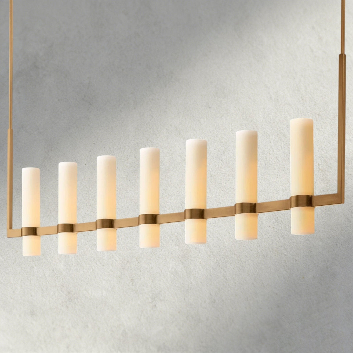 Ravay Linear Milk Glass Chandelier 59", 71" - cyranlighting
