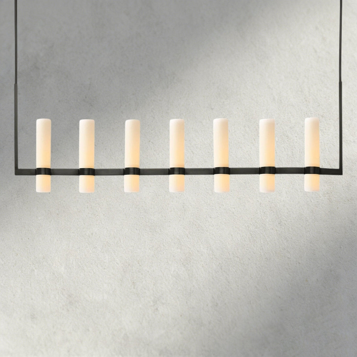 Ravay Linear Milk Glass Chandelier 59", 71" - cyranlighting