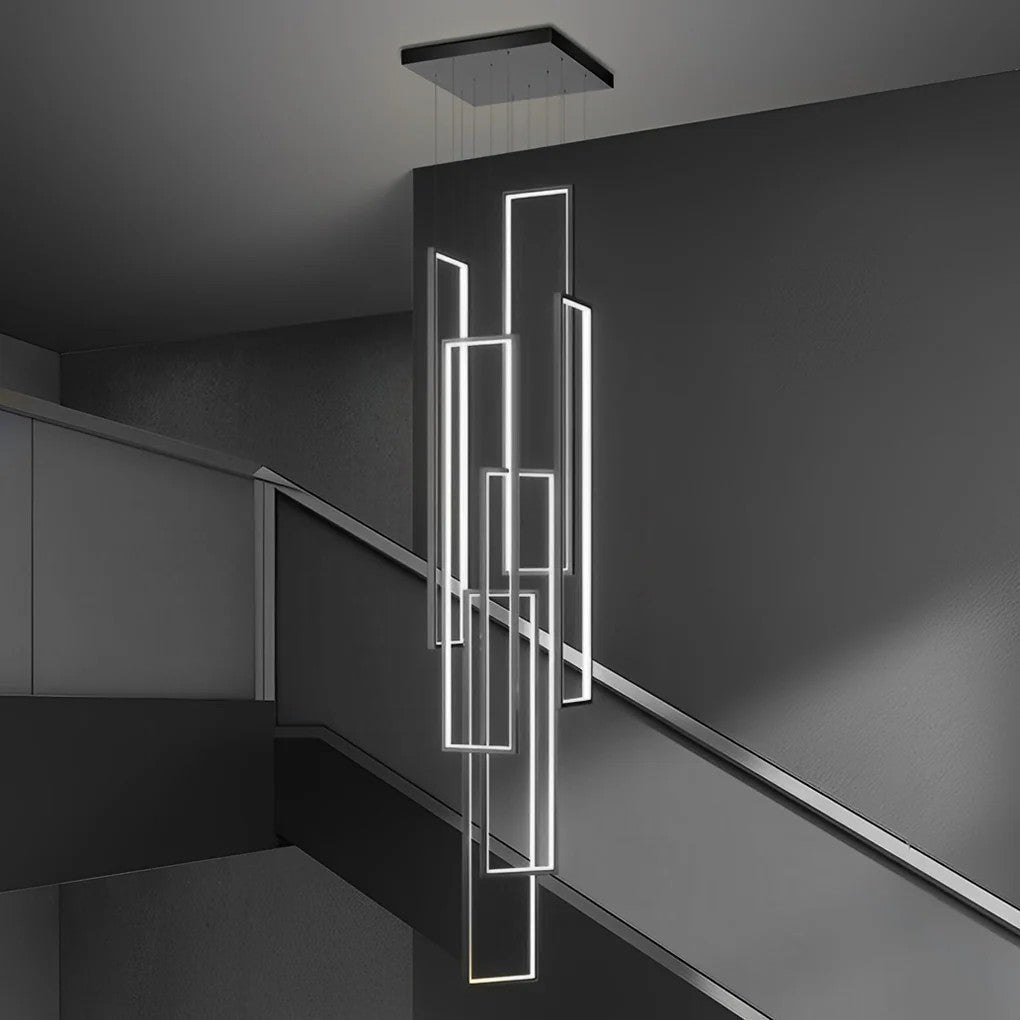 Rectangular Frame Aluminum LED Black Nordic Duplex Stair Chandelier - Cyran Lamps