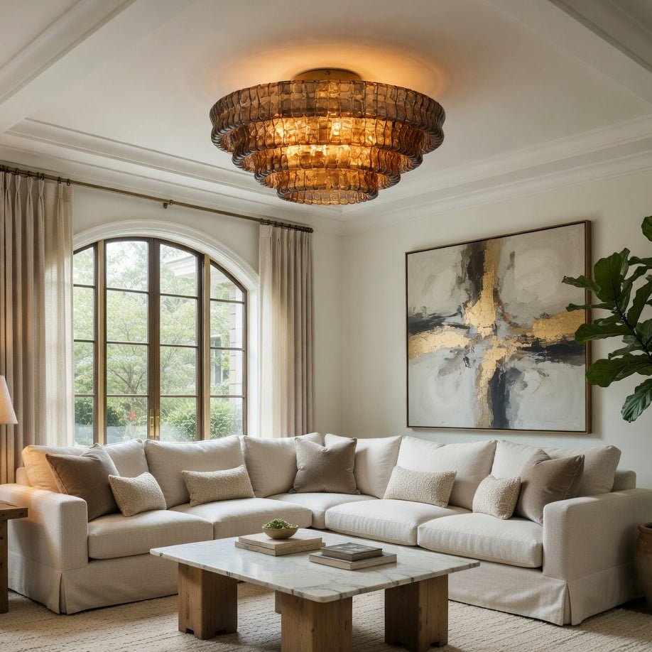 Riviera 35" Smoke Glass Flush Mount handelier - cyranlamps