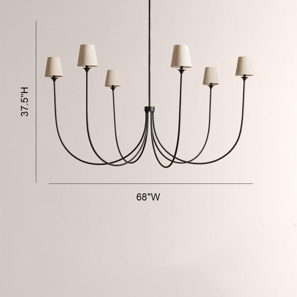 Saige 6 - Light Curved Arm Chandelier with Linen Shades - Cyran Lamps