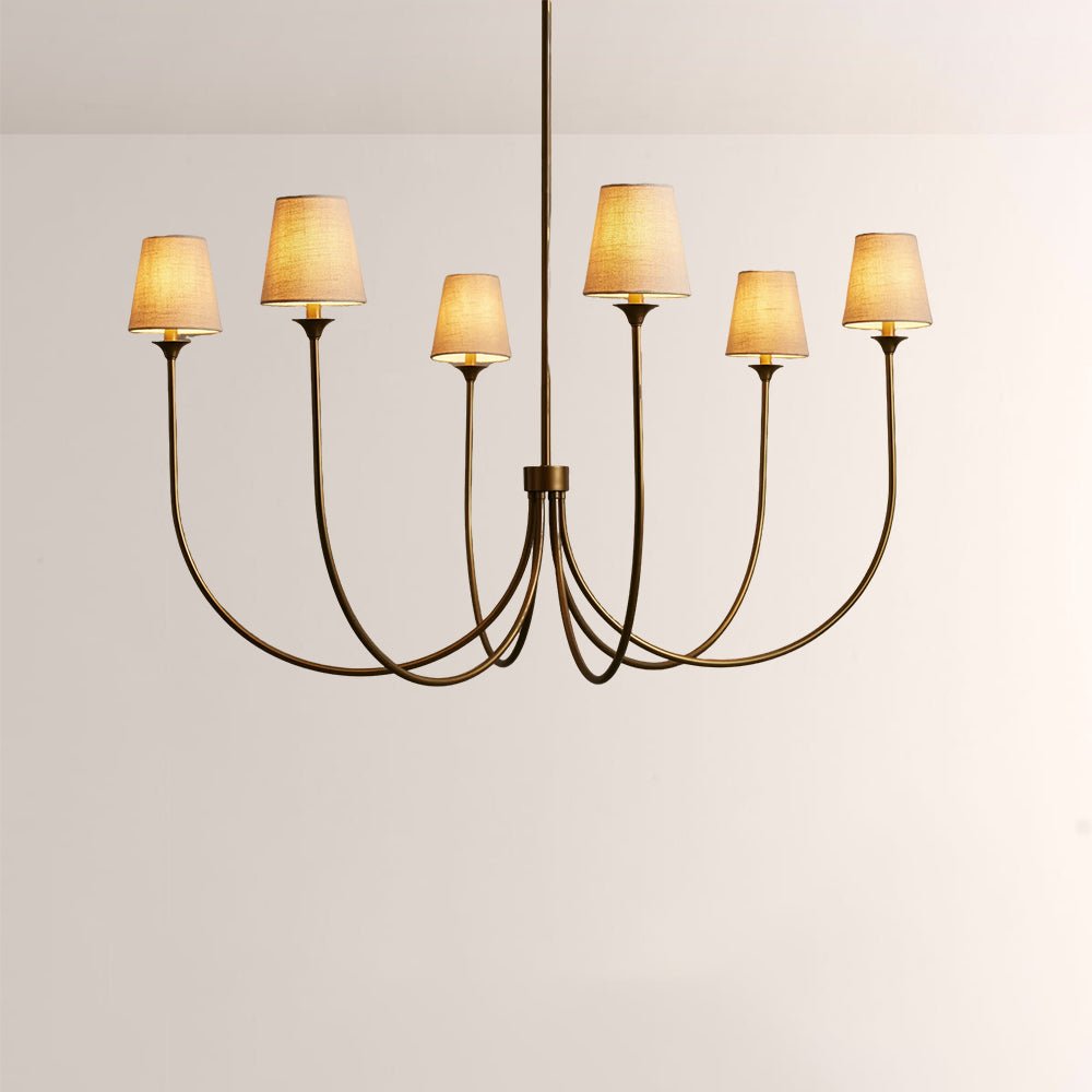 Saige 6 - Light Curved Arm Chandelier with Linen Shades - Cyran Lamps