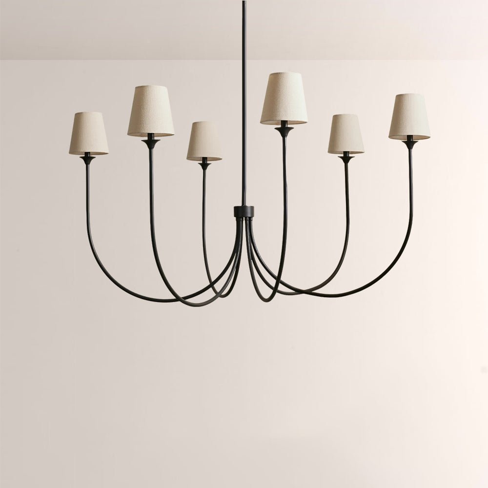 Saige 6 - Light Curved Arm Chandelier with Linen Shades - Cyran Lamps