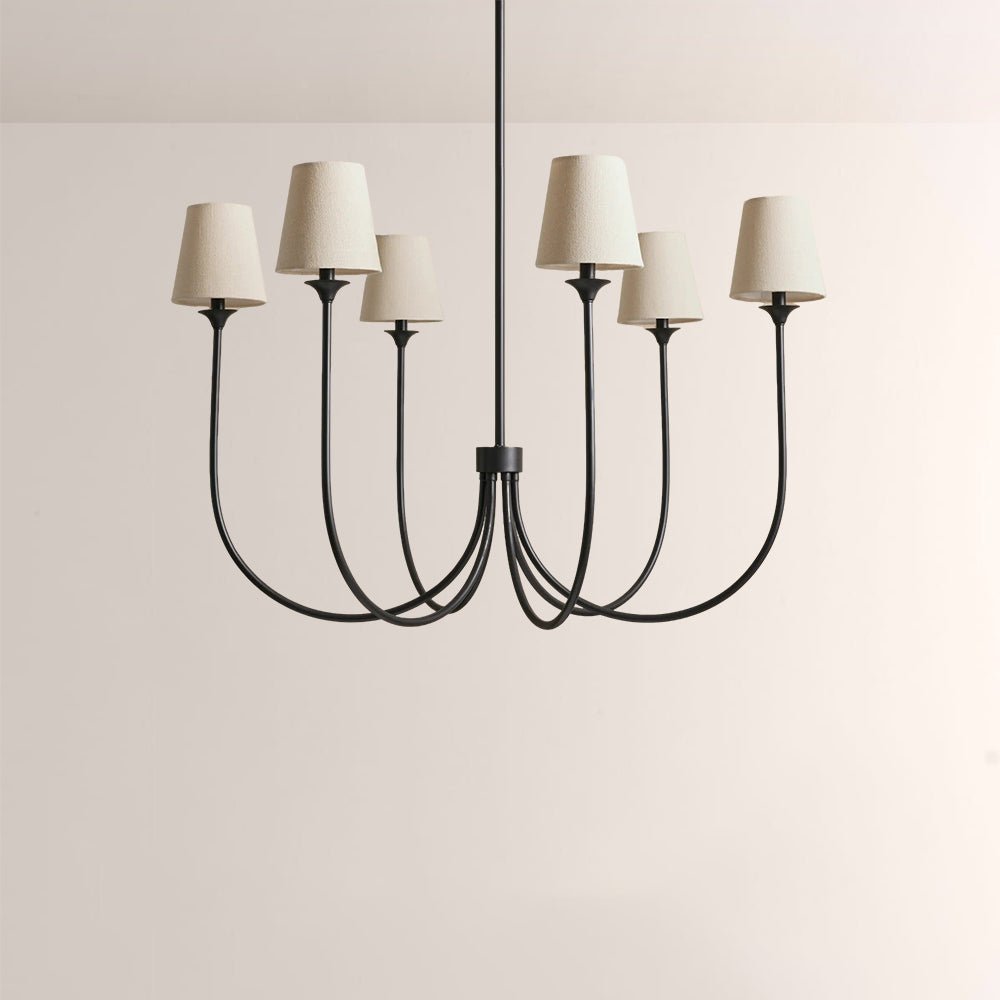 Saige 6 - Light Curved Arm Chandelier with Linen Shades - Cyran Lamps
