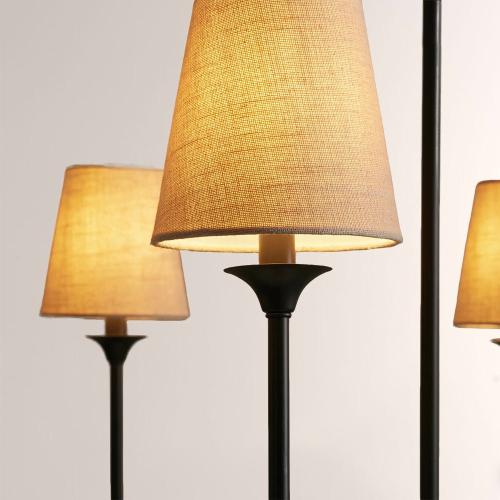 Saige 6 - Light Curved Arm Chandelier with Linen Shades - Cyran Lamps