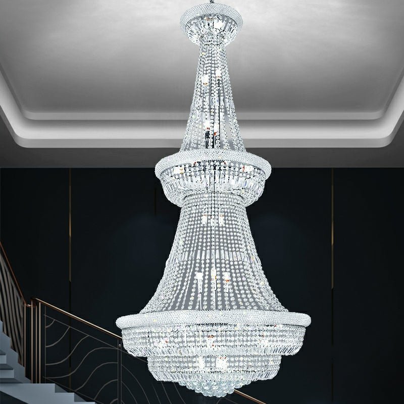 Silver/ Chrome Extra Large Crystal Chandelier Foyer Entryway Long Ceiling Lighting Fixture For Staircase - cyranlamps