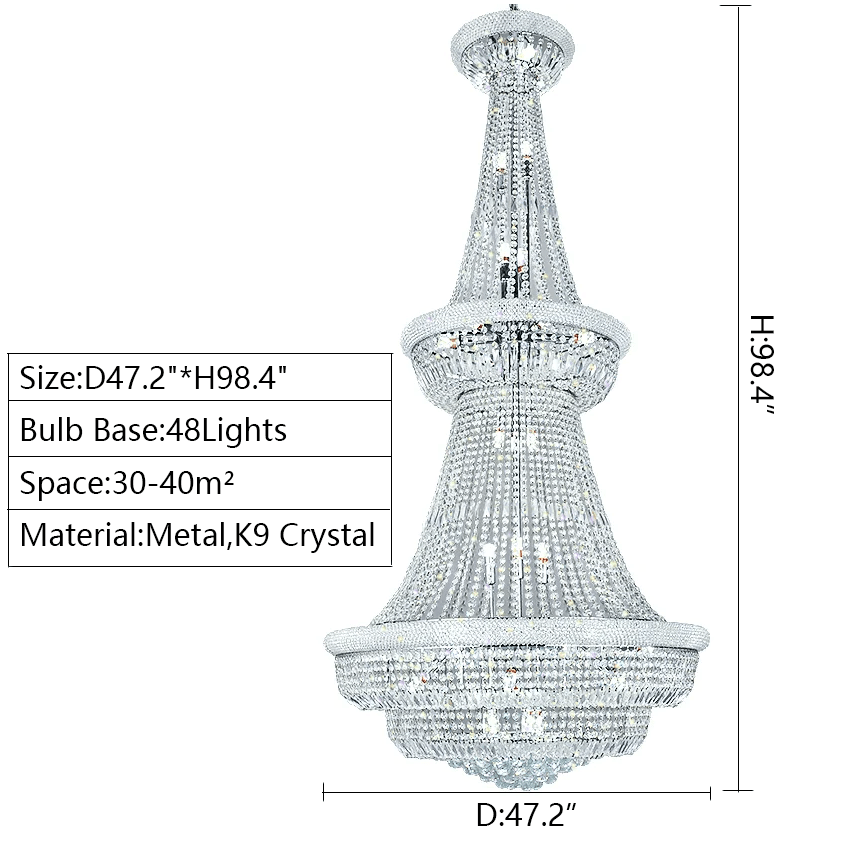 Silver/ Chrome Extra Large Crystal Chandelier Foyer Entryway Long Ceiling Lighting Fixture For Staircase - cyranlamps