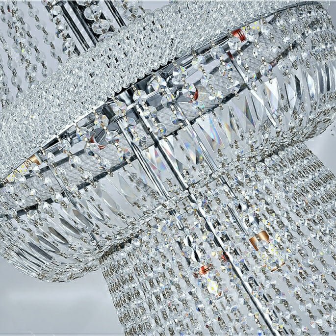Silver/ Chrome Extra Large Crystal Chandelier Foyer Entryway Long Ceiling Lighting Fixture For Staircase - cyranlamps