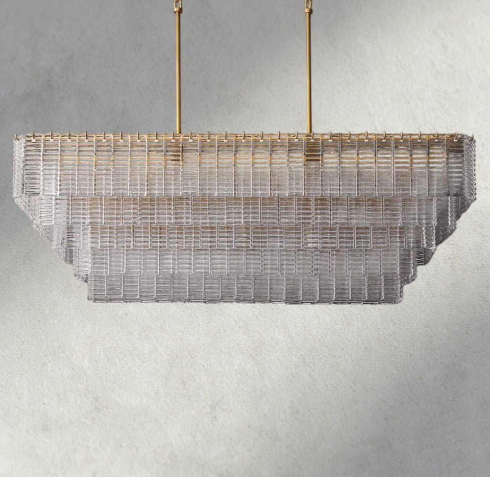 Siraue Clear Glass Rectangular Chandelier 59" - cyranlighting