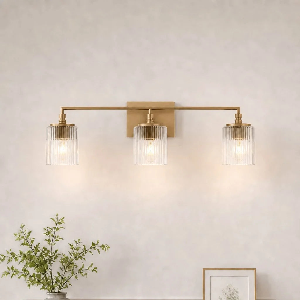 Mergelighting Veyra Modern 3-Light Ribbed Glass Cylinder Wall Lamp