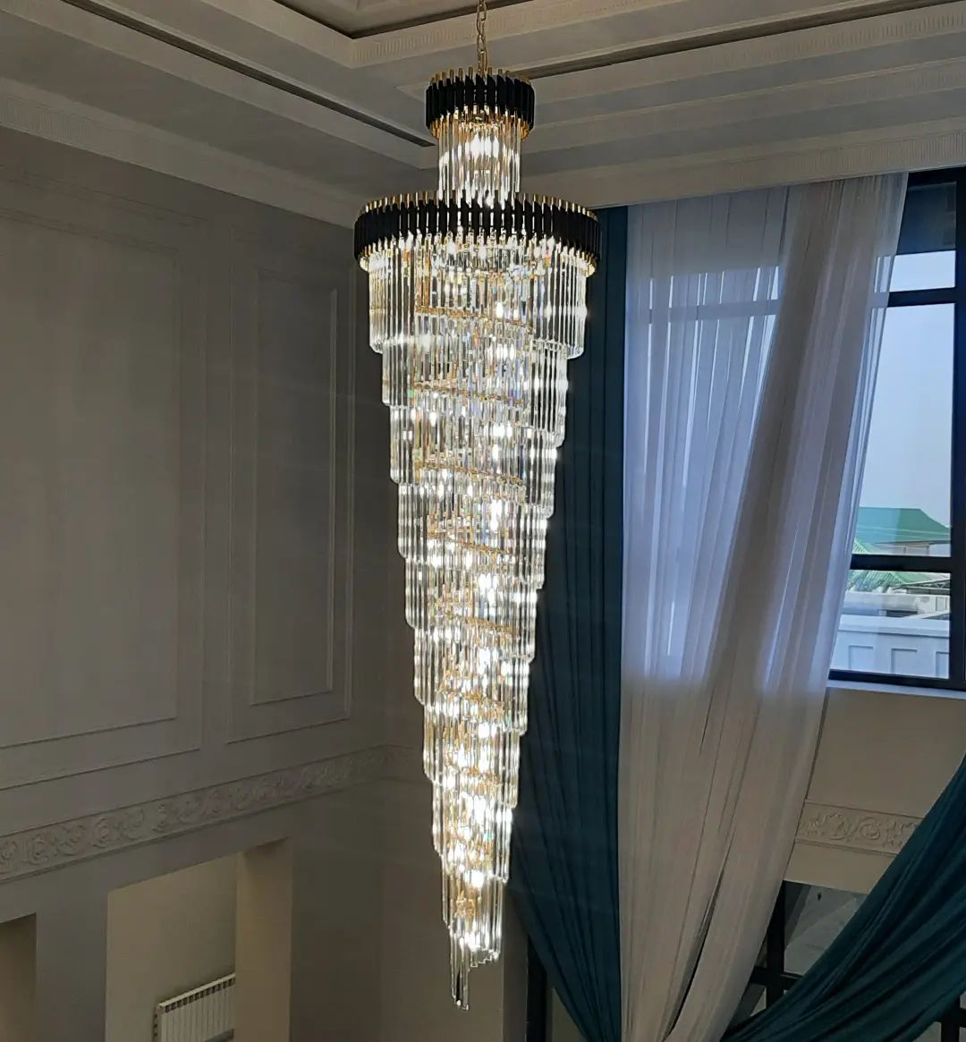 Spiral Crystal Chandelier For Foyer/ Staircase - cyranlamps
