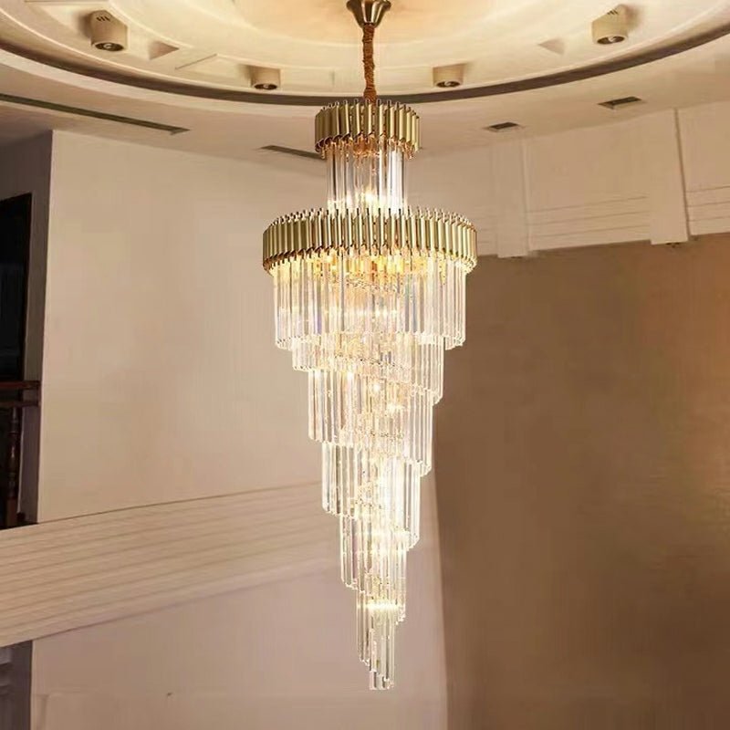 Spiral Crystal Chandelier For Foyer/ Staircase - cyranlamps