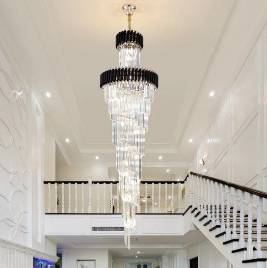 Spiral Crystal Chandelier For Foyer/ Staircase - cyranlamps